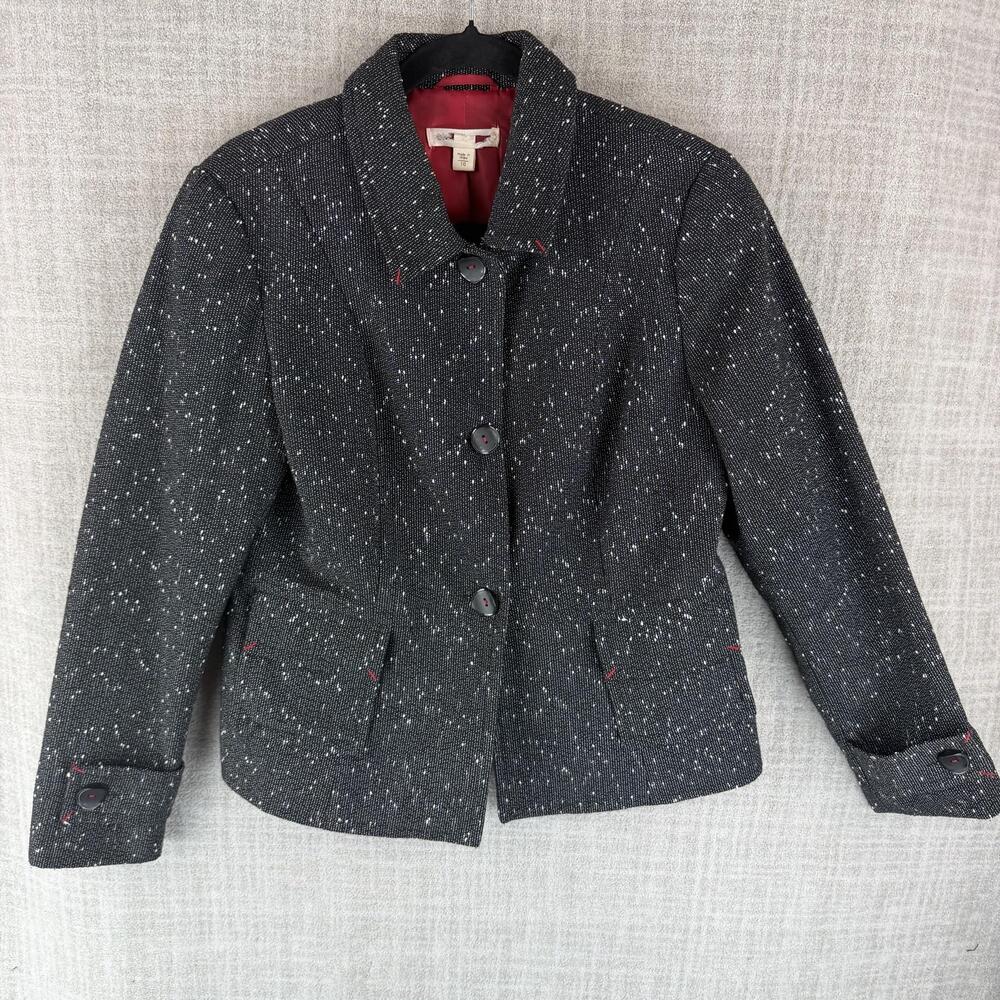 Coldwater Creek Jacket Womens 10 Black Collared Lined Pockets Button Tweed